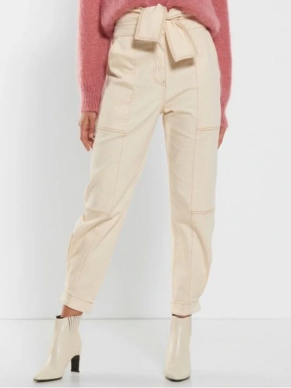 Ulla Johnson Storm Tapered Tie Waist Jeans Ecru Cream 2
